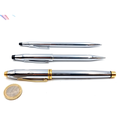 430 - Three high quality examples of Cross pens, consisting of two ball point and one fountain example. (t... 