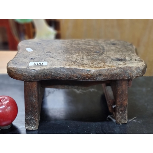 620 - A fabulous, neat-sized, Irish antique footstool, constructed from oak with a fine patina to the wood... 