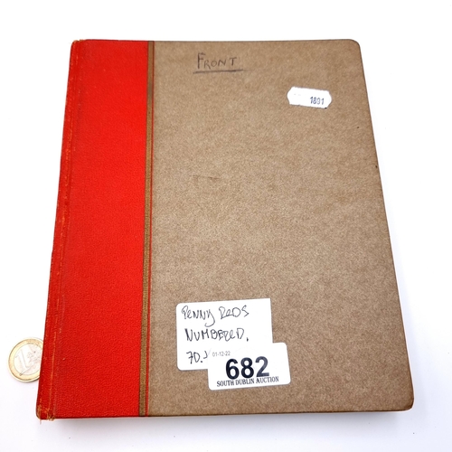 682 - A red and gold stamp album filled with Over 70 Penny reds, sorted by plate number with the earliest ... 