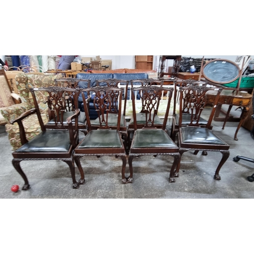 712 - Star lot : A set of eight antique  handsome Chippendale style dining chairs. Featuring ornately pier... 