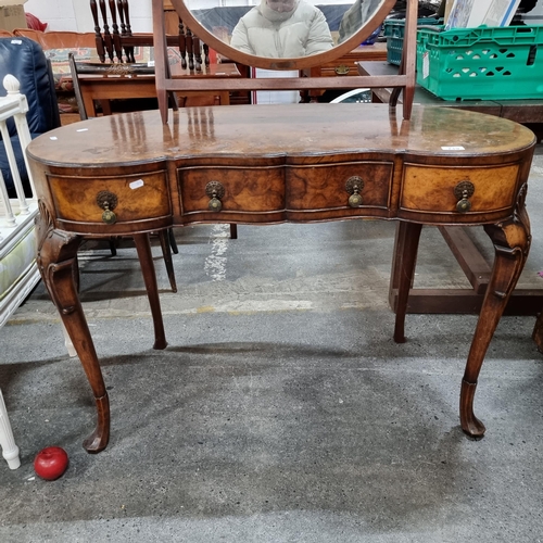 719 - Star lot : A very good antique Georgian burr ladies desk or dressing table  with serpentine front, t... 