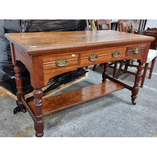 733 - Star lot : A lovely  antique sideboard with consisting of three drawers with brass drop pull handles... 