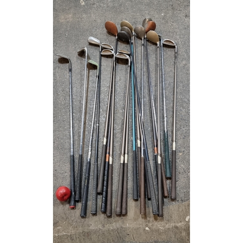 790 - A collection of golf clubs including 10 irons (2, 5, 6, 7, 8, 9) and 7 drivers (1, 3, 5, 7) by Taylo... 