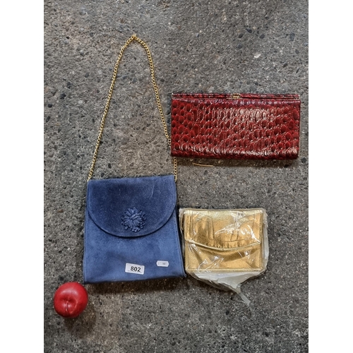 802 - A selection of 3 chic lady's handbags, including a brand new with tag genuine leather cross body pur... 