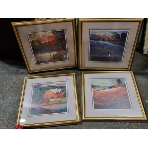 827 - Four high quality prints of textural landscape paintings housed in gilt frames.