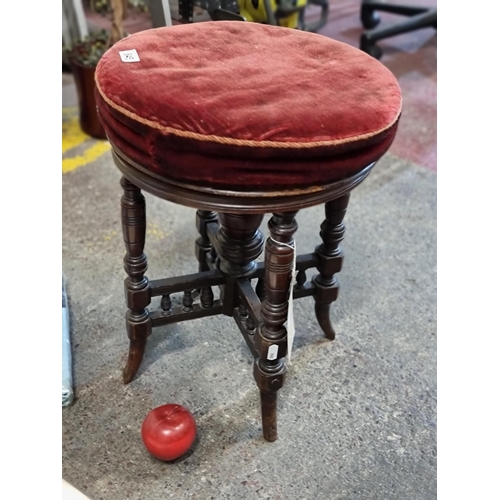 845 - Star lot : A wonderful antique piano stool with turned baluster supports, a beautifully carved X sha... 