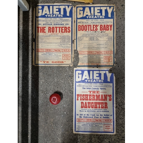 853 - Three antique Gaiety Theatre advertising posters for plays comprising of a 1916 'The Fisherman's Dau... 