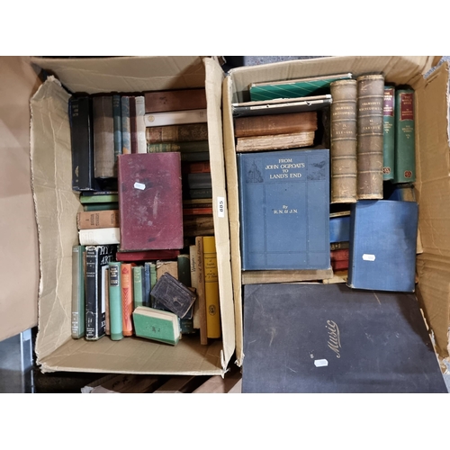 885 - A very large collection of vintage and antique books in two boxes.