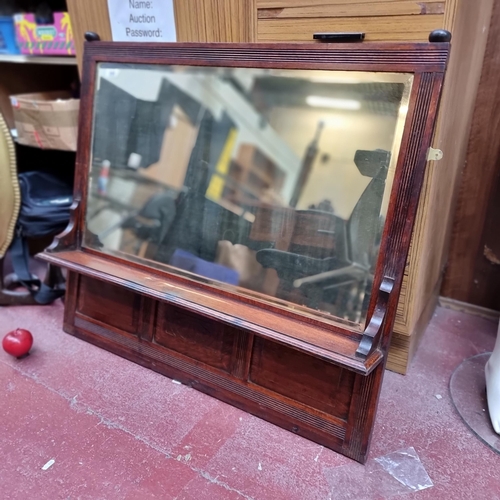 898 - An Edwardian, over-mantle mirror. Featuring reeded detail throughout and a sunburst motif to base. C... 