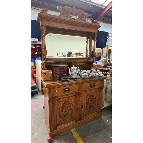 185 - Star lot : A fabulous Art Nouveau circa 1880s dresser with profuse carved ornament throughout, two c... 