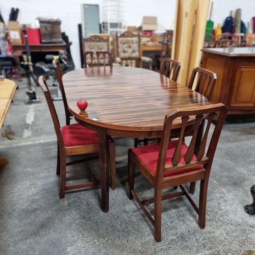 894 - Star lot : A super  vintage 7 piece dining set including a Zebranno wood oval extendable table and 6... 