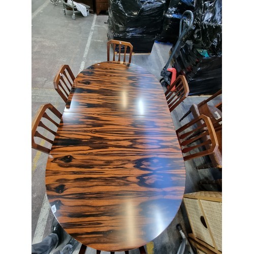 894 - Star lot : A super  vintage 7 piece dining set including a Zebranno wood oval extendable table and 6... 