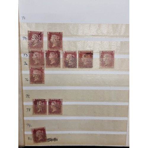 682 - A red and gold stamp album filled with Over 70 Penny reds, sorted by plate number with the earliest ... 