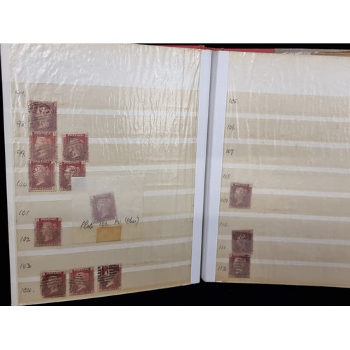 682 - A red and gold stamp album filled with Over 70 Penny reds, sorted by plate number with the earliest ... 