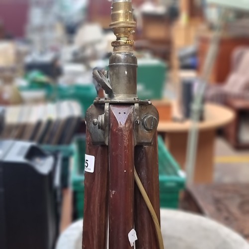 525 - A fantastic, Edwardian tripod stand. With brass hardware and turned mahogany frame. Upcycled to acco... 