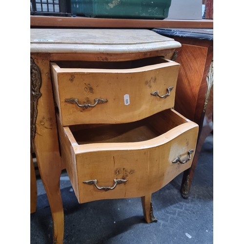 529 - Star lot : An elegant, French bedside locker or side table. With genuine marble top, ormolu detail a... 