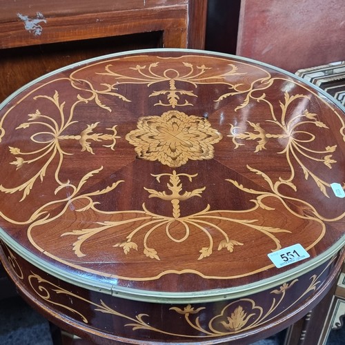 551 - Star Lot : A beautiful, two tiered, French style wine  table. Complete with profuse satin wood marqu... 