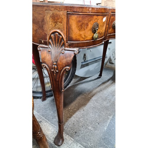 719 - Star lot : A very good antique Georgian burr ladies desk or dressing table  with serpentine front, t... 