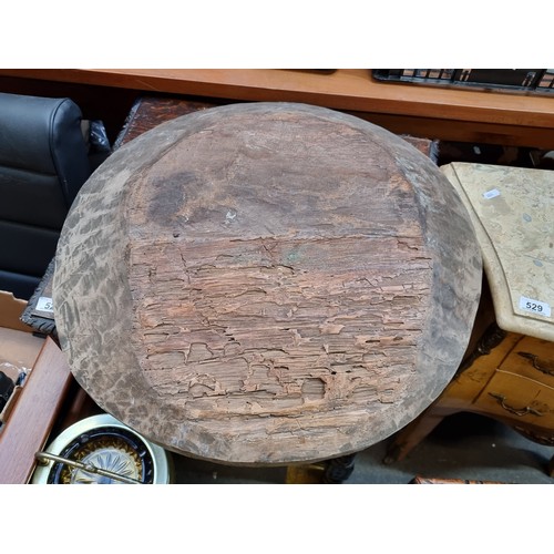 526 - Star lot : A very large antique and very heavy, hand-hewn wooden bowl. A great, rustic example in a ... 