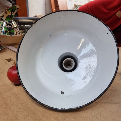 893 - An enamel industrial lamp shade in a lovely teal shade and white interior.