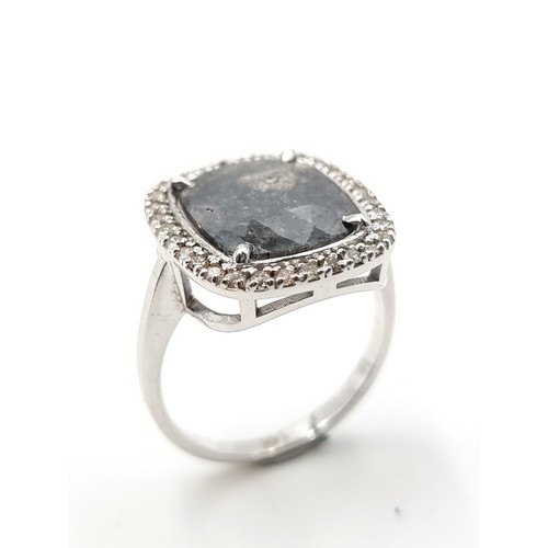 440 - Super Star Lot : A beautiful rare 14 carat white Gold cushion cut Natural Dusky Grey Diamond ring, w... 