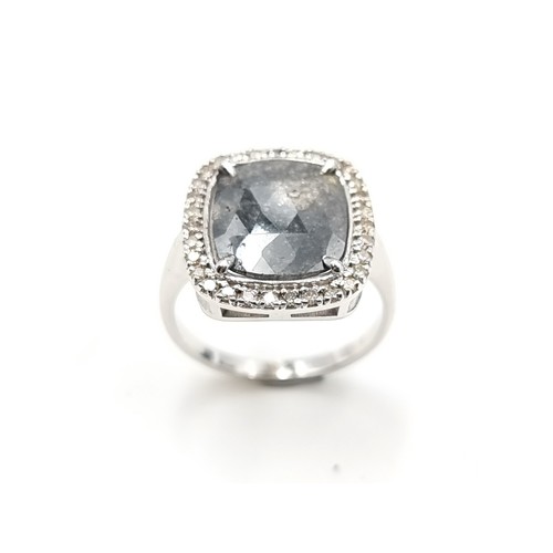 440 - Super Star Lot : A beautiful rare 14 carat white Gold cushion cut Natural Dusky Grey Diamond ring, w... 