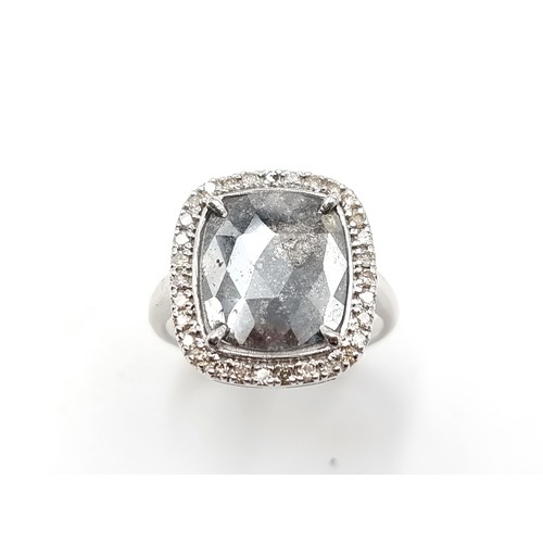 440 - Super Star Lot : A beautiful rare 14 carat white Gold cushion cut Natural Dusky Grey Diamond ring, w... 