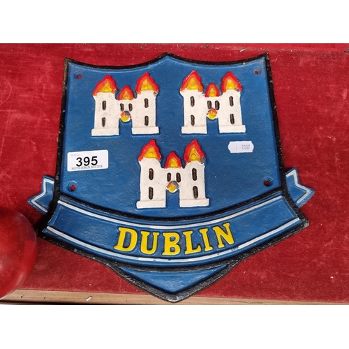 395 - A heavy cast metal wall plaque in the form of the Dublin City crest H26cm X 28W