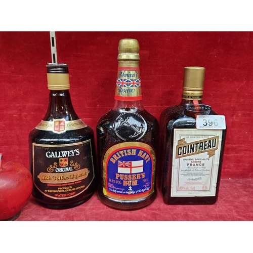 396 - A mixed selection of sealed bottles including, Cointreau 0.7L Gallwey's Irish Coffee Liqueur 680ml (... 