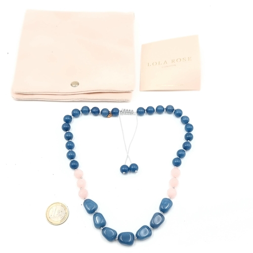 449 - A designer Lola Rose graduated blue agate and rose quartz gemstone necklace, with pretty tassel acce... 