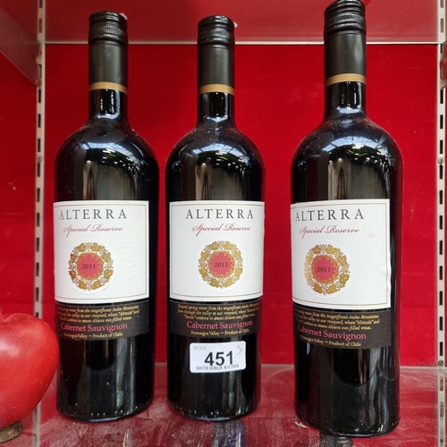 451 - Three sealed, 75cl bottles of Alterra Grand Reserve 2011.