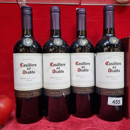 455 - Four sealed 75cl bottles of 2011 Casillero Del Diablo Merlot.