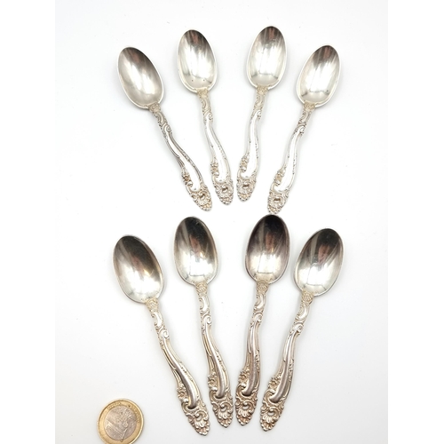 618 - A selection of eight Gorham sterling silver teaspoons. Branded Gorham Sterling with ornate foliate s... 