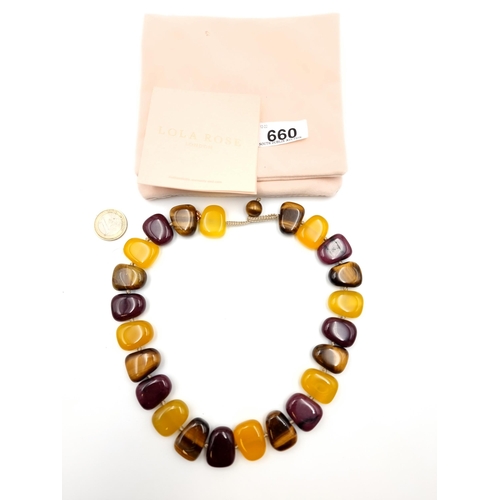 660 - A very attractive designer Lola Rose necklace, featuring 23 large natural stones of Tigers Eye and b... 