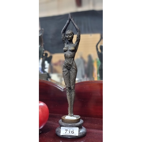 716 - Star lot : A beautiful Art Deco style bronze sculpture of a female dancer with detailed leotard and ... 