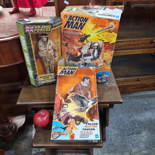 747 - Three action figures in original packaging including a Hasbro Action Man Jungle Explorer, a Hasbro A... 