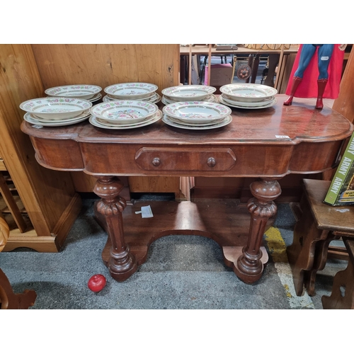 748 - A wonderful antique Victorian mahogany bow fronted console  table with single drawer to front and tr... 