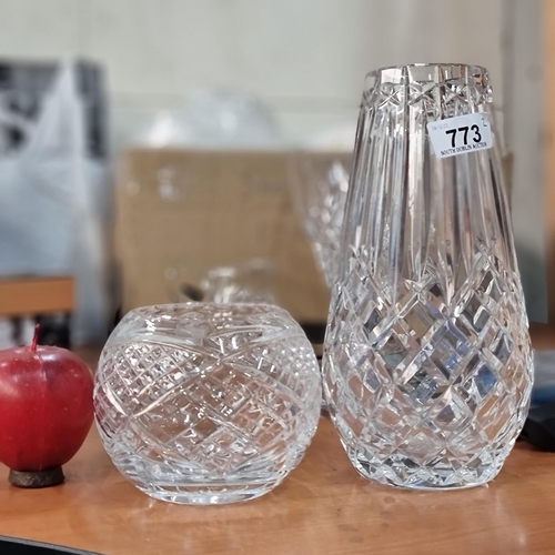 773 - A pair of crystal items including a stunning large Waterford Crystal teardrop vase in the Kerry patt... 