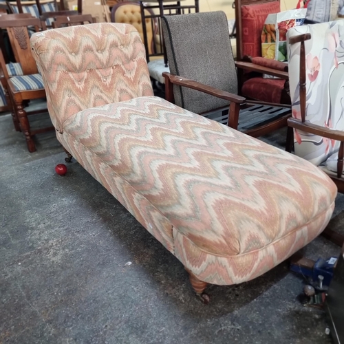 790 - Star lot : A very attractive vintage button back chaise lounge, upholstered in fantastic pastel colo... 