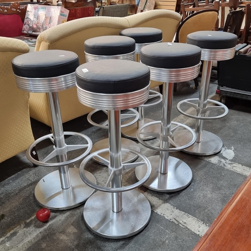 832 - Super Star Lot : A set of six, contemporary, heavy steel barstools by the Spanish brand ''Indecasa''... 