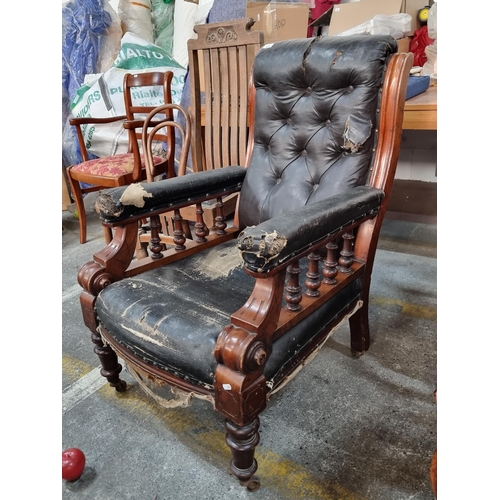 838 - A large Victorian, Gentleman's mahogany armchair. With an impressive high-backed seat and robust, ra... 