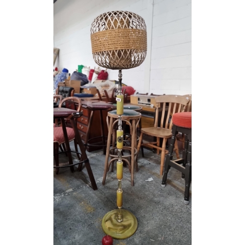 849 - A fantastic vintage floor lamp with green onyx effect and silver toned base and rattan woven shade. ... 