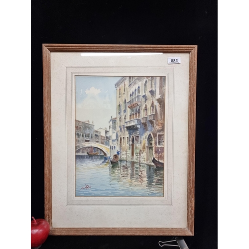 883 - A stunning vintage original watercolour on paper painting showing a Venetian scene in beautiful ligh... 