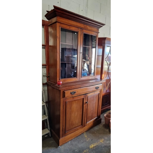 895 - Star Lot : A gorgeous Victorian Bookcase with glass doors to top with two shelves inside, pull out d... 