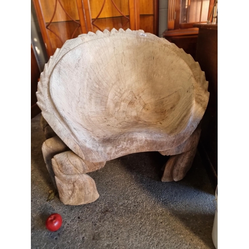 898 - Star lot : An Antique Solid teak very large handcarved crab seat carved from one large piece of wood... 