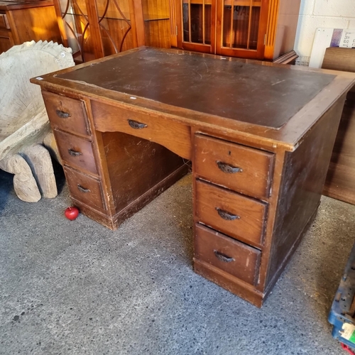 901 - A handsome antique wooden ships desk with single pull out drawer to centre flanked by three drawers ... 