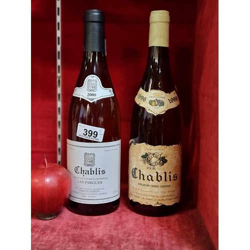 399 - Two sealed bottles of 750ml Chablis Appellation Chablis Controlee white wine. Including a 1996 examp... 