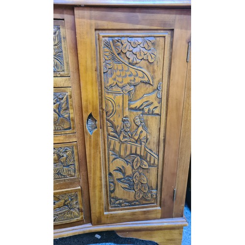 679 - Star lot : A fabulous Chinese Rosewood credenza with four drawers to front flanked by two cupboards ... 