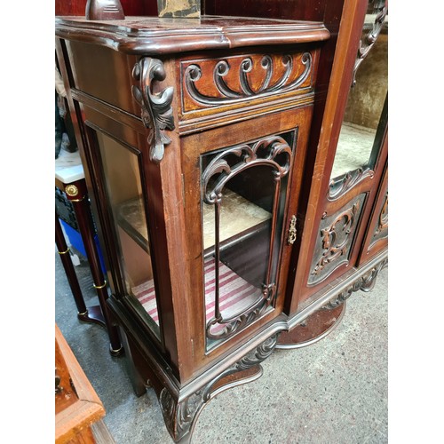 717 - Star lot : A very elaborate Victorian display cabinet with intricate Art Nouveau style decoration in... 