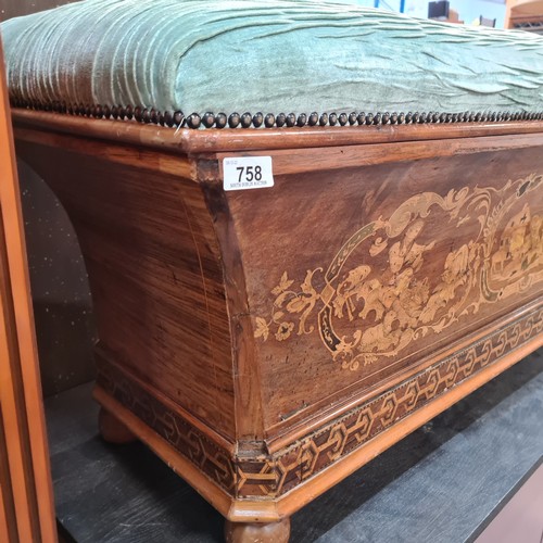 758 - Star lot : A striking antique Edwardian bed chest with beautiful highly ornate parquetry including s... 